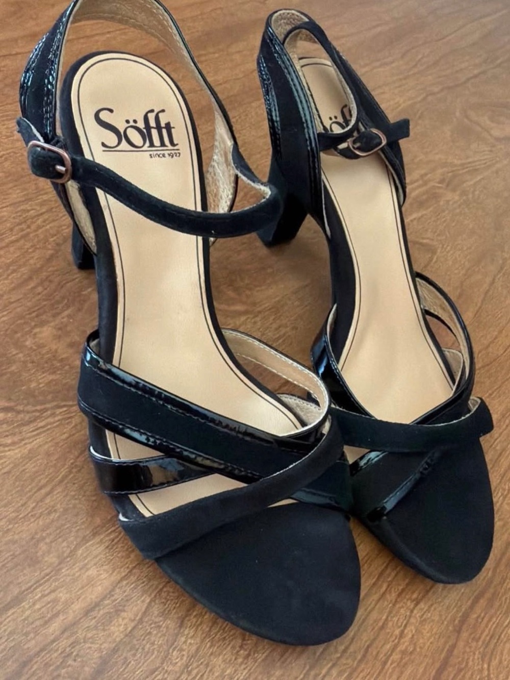 Söfft Black Strappy Mid Block Heel Sandals